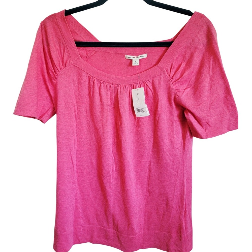 Banana Republic M Womens Pink Short‎ Sleeve Knit Top Square Neck NWT RV $50